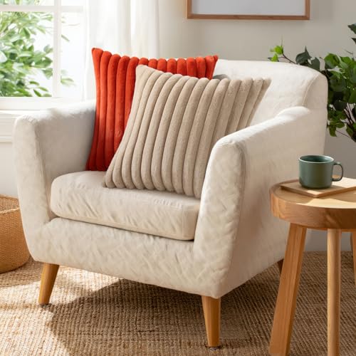 Pallene Faux Fur Plush Throw Pillow Covers 26x26 Set of 2, Luxury Soft Fluffy Striped Decorative Pillow Covers for Sofa, Couch, Living Room, Khaki