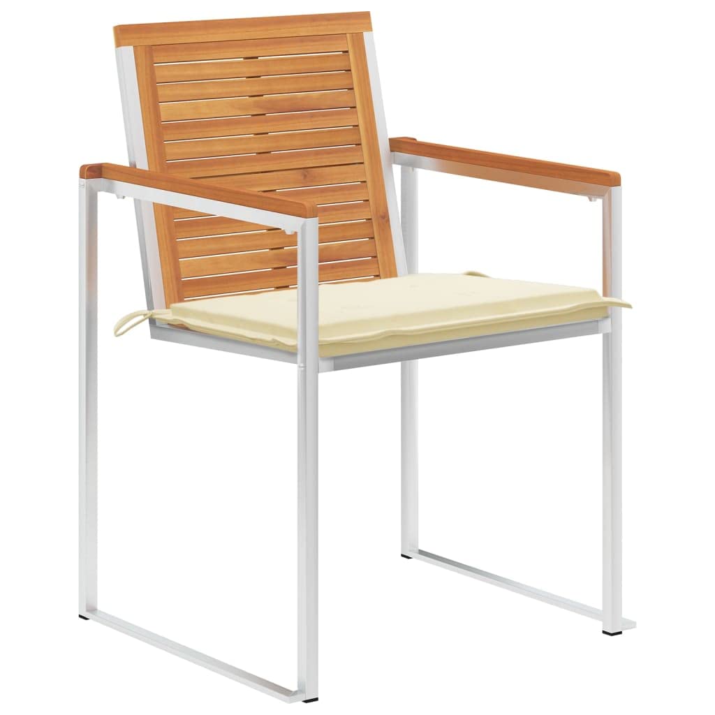 Juego de 4 sillas de jardín de madera maciza con cojines, sillas de madera de acacia con cojines para terraza, sillas de comedor, jardín, duraderas, inoxidables
