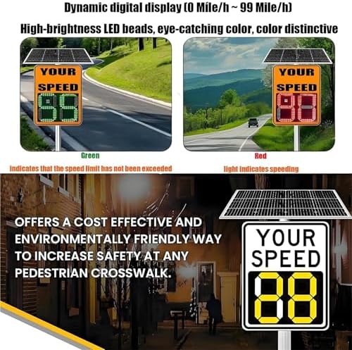 Solar Powered LED Speed Limit Sign - 50x70cm Bright Radar Display with Remote Control - Enhance Driver Safety & Visibility - High-Impact Traffic Warning Signal