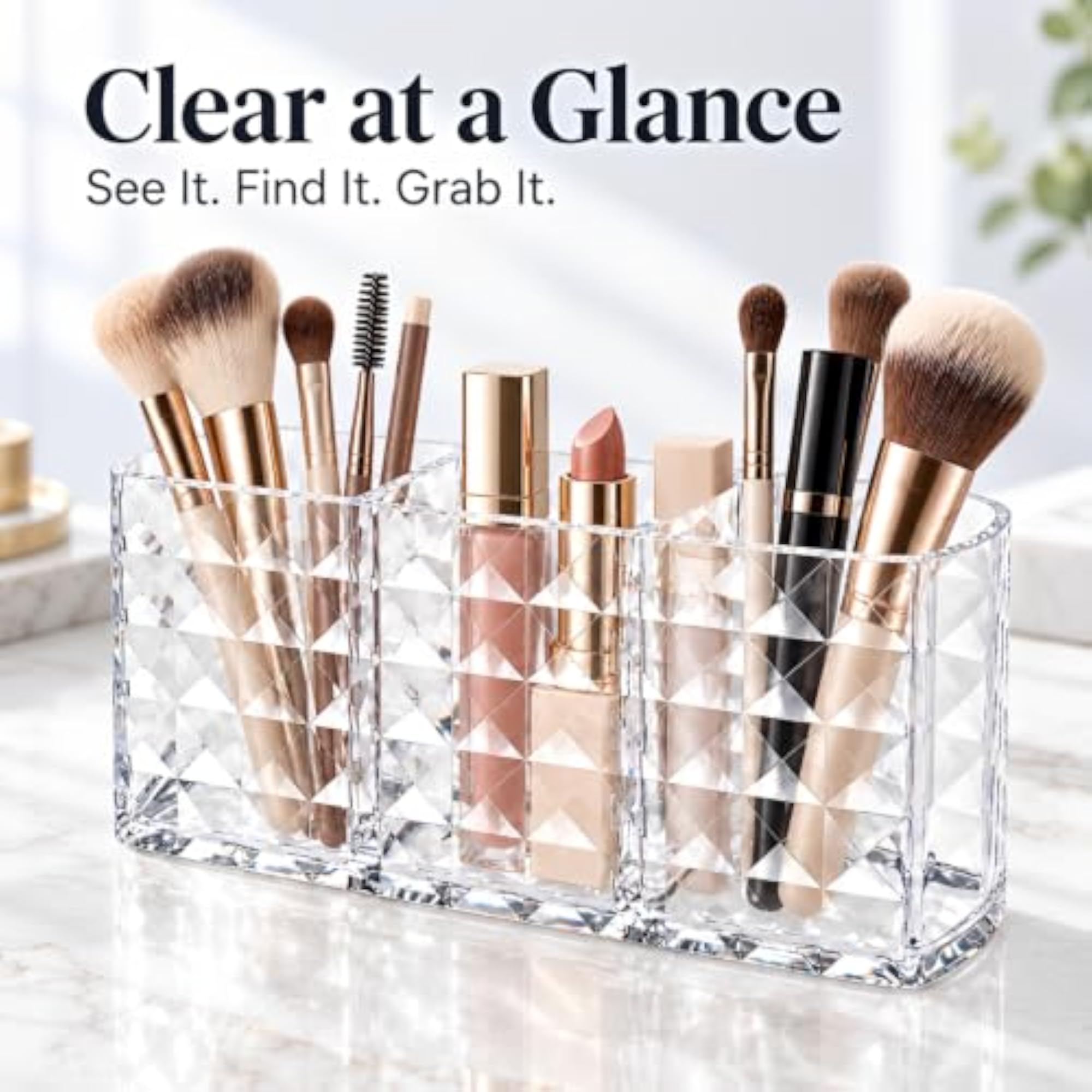 Clear Acrylic Makeup Brush Holder with 3 Slots