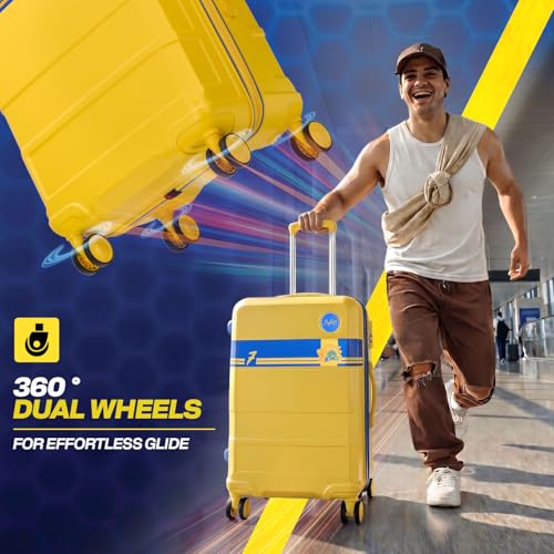 Image of Skybags Whistle Podu Check-in Trolley Bag 68cm | Medium | Hard Luggage | Official CSK Edition 8-Wheel Suitcase | TSA Lock with Anti-Theft Zipper | Polycarbonate | 3 Years Warranty - Unisex (Yellow)