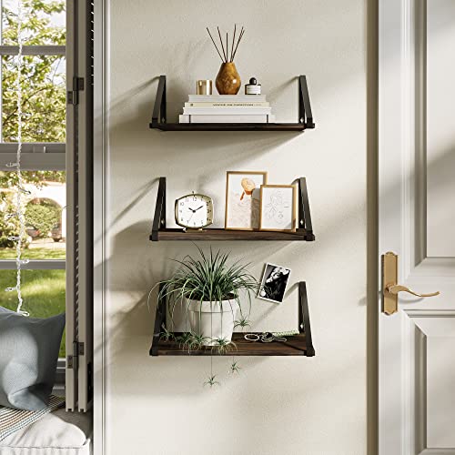 BAMEOS Floating Shelves Rustic Wood Wall Shelf, Small Bookshelf for Living Room, Office, Bedroom, with Metal Bracket - Image 8