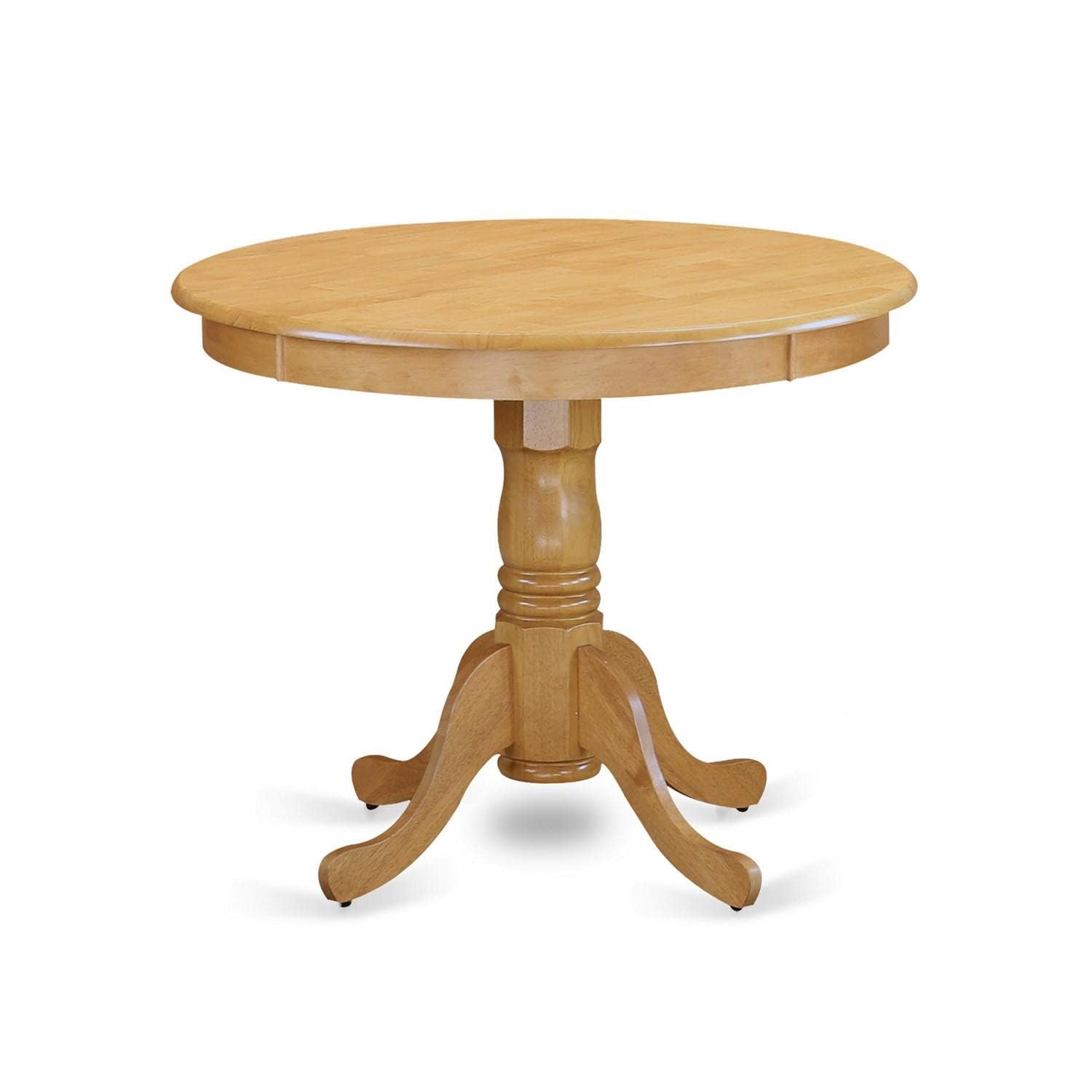 East West Furniture ANT-OAK-T Antique Modern Kitchen Table - a Round Dining Table Top with Pedestal Base, 36x36 Inch, Oak