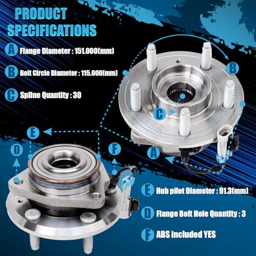 Image of Detroit Axle - Pair Front Wheel Bearing Hubs Assembly for Chevy Captiva Sport 2012-2015 Equinox 2007-2009 Pontiac Torrent Saturn Vue 2008-2010 Suzuki XL-7 5 Lugs W /ABS