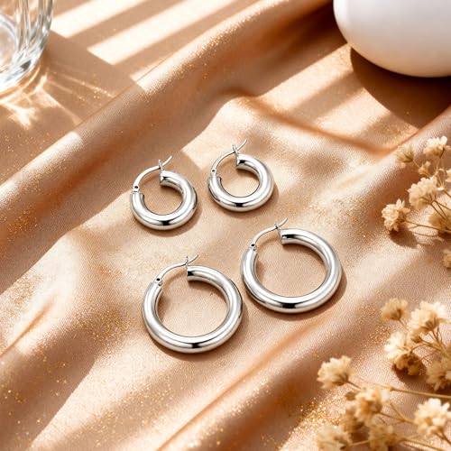 Image of Chunky Hoop Earrings for Women Small Huggie Hoops Earrings Fashion Jewelry