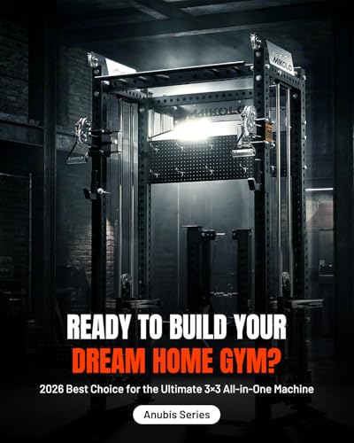Image of Mikolo Anubis-2.0 Smith Machine with Weight Stack, 3 inchx3 inch All-in-One Power Cage with LAT Pulldown & Cable Crossover, 3200LBS Multi-Function Trainer with Aluminum Pulley System for Fitness Home Gym