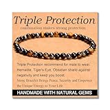 MASSIVE BEADS Triple Protection - Stone of Strong Protect - Handmade Yoga Stretch Elastic Bracelet Natural Stone Crystal Healing Power Energy Gifts for Unisex Adult 4mm