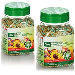 COM-FOUR® 2x 500g universele meststof, uitgebalanceerde langdurige meststof voor alle kamer-, balkon- en buitenplanten, voor sterke en gezonde groei