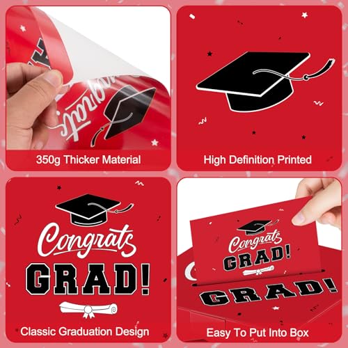 Litmitfu Graduation Decorations 2026 Card Box, Red Congrats Grad Paper Gift Crad Boxes Holder for Class of 2026 Graduation Party Decoration Supplies Table Decor Favors Props Decor, 9 x 9 x 9 inches — view 4