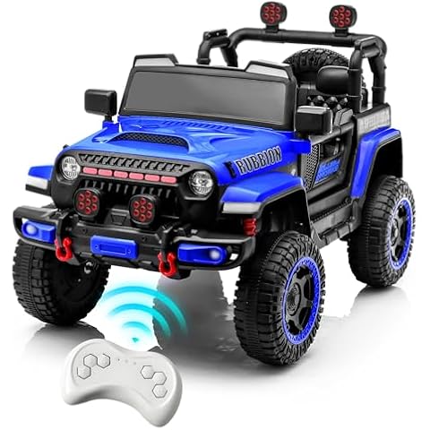 LESHIDO Ride-On Jeep for Kids with Seat Belt: 12V Ride on Car Electric Truck w/Remote & Manual Control Modes,Music Panel,Bluetooth,USB, Battery Powered Ride on Toys for Boys Girls(Blue) Cover