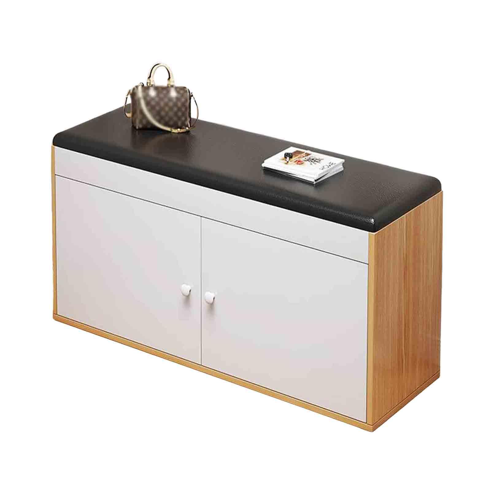 Banc à chaussures en cuir PU avec étagères de rangement épurées