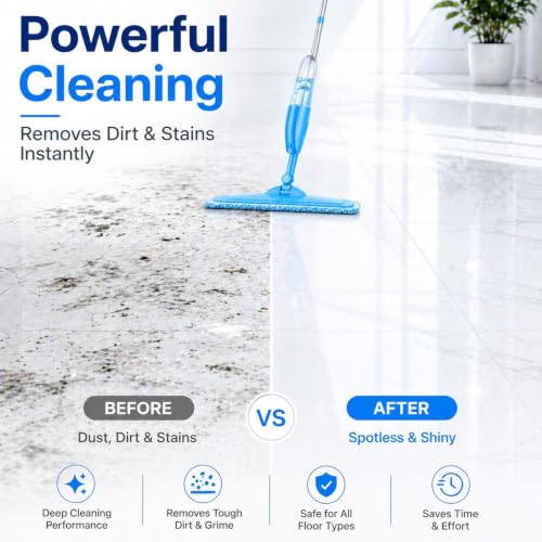 Image of Spray Mop for Floor Cleaning with 360 Degree Rotating Head, 1 Washable Microfiber Pad & Refillable Bottle | Wet & Dry Mop for Home, Kitchen, Wooden & Marble Floors (Light Blue)