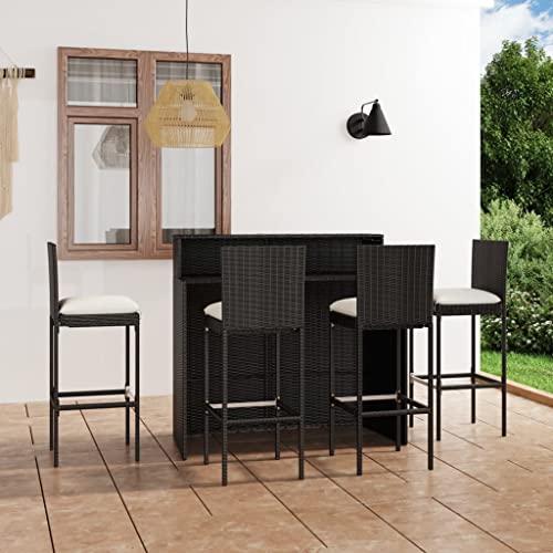 mtlskopl 5-Piece Black & Cream Patio Bar Set, 21.7"x47.2"x43.3" Synthetic