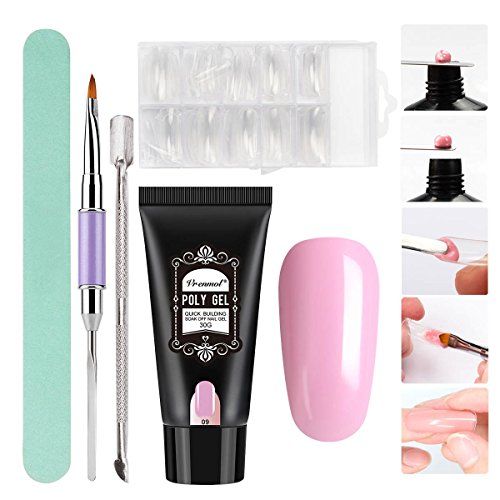 Vrenmol 30ml Clear Poly Gel UV Nail Enhancement Builder Finger Extension Gel with Nail Brush Nail Art Manicure Kit Rose Pink