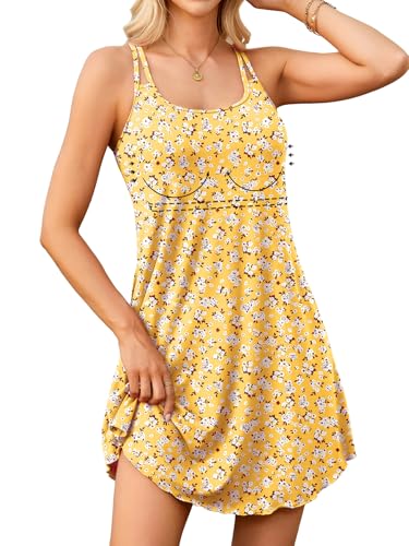 Image of V FOR CITY Womens Summer Dresses with Built in Bra Sundress | Double Spaghetti Strap Dress, 2 Pockets, Scoop Neck, Summer Vacation, Wedding Guest, Casual, Beach, Party, Birthday, Dating