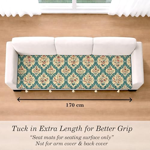 Image of Cloth Fusion Quilted Sofa Cover Seat Mat 3 Seater, Floral Damask | Reversible Jaipuri Print, 170 cm, Seat Cover Only, Decorative Tassel Edging With A Spare, Easy Tuck-In Hold, Not Anti-Slip