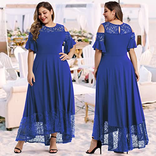 Lalagen Womens Plus Size Casual Lace Cold Shoulder Long Plain Evening Party Maxi Dress Blue 2X #TOP1