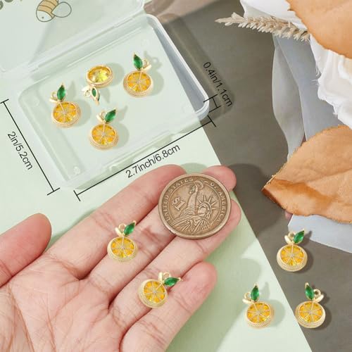 Beebeecraft 1 Box 10Pcs Lemon Charms 18K Gold Plated Brass Cubic Zirconia Yellow Fruit Charms Leaf for Jewelry Making Necklace Bracelet - Image 3