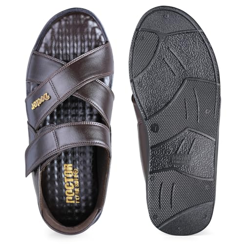 Image of DOCTOR EXTRA SOFT Orthopedic Diabetic Comfortable Dr Sole Footwear Daily Use Casual Wear Stylish Black Cushioned Adjustable Strap Sandals for Men's-Gents & Boy's L-12