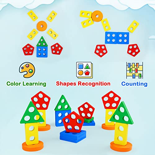 Pebira A15ST Montessori Toys For 1 To 3-Year-Old Boys Girls Toddlers, Wooden Sorting & Stacking Toys For Toddlers And Kids Preschool, Educational Toys, Color Recognition Shape Sorter thumb #5