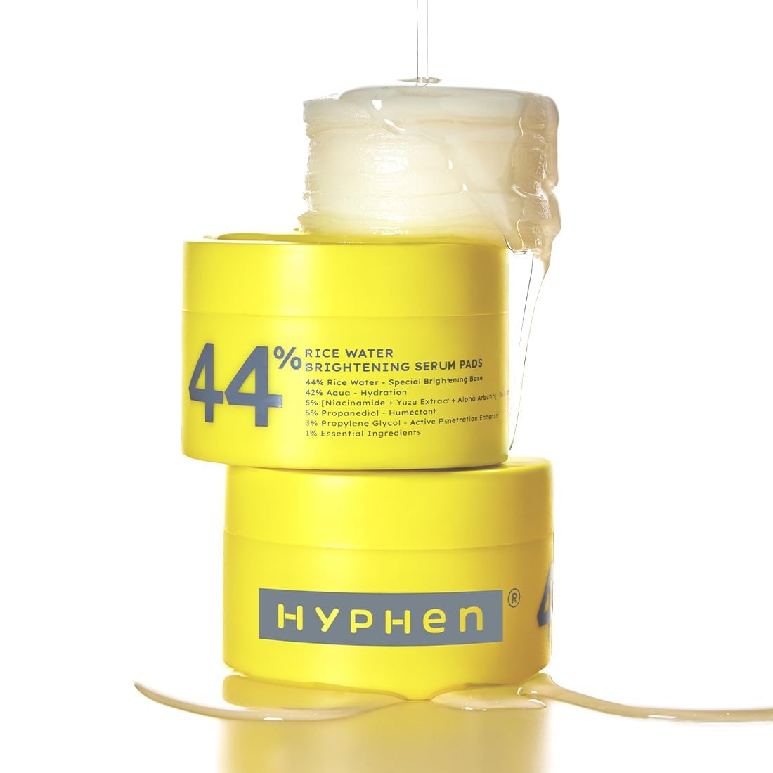 Hyphen 44% Rice Water Brightening Face Serum Pads | 5% Niacinamide & Alpha Arbutin to Reduces Dark Spots & Pigmentation | Toner Pads with Serum for Glowing Glass Skin | All Skin Types - 50N