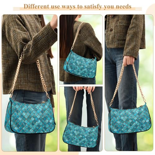 Bolsos bandolera para mujer, color turquesa, estilo hobo y tote, pequeño clutch con cierre de cremallera miniatura 7