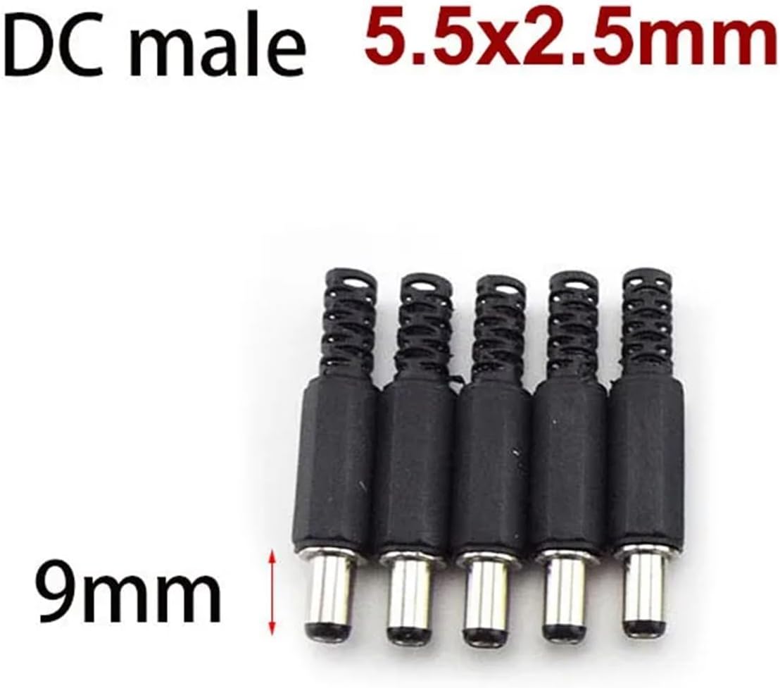 DC Male Female Power Jack Connector 5.5X2.1mm /5.5X2.5MM 3.5x1.35mm Socket Supply Panel Mount Adapter 2 Terminal Type(5525 Male,5pcs)