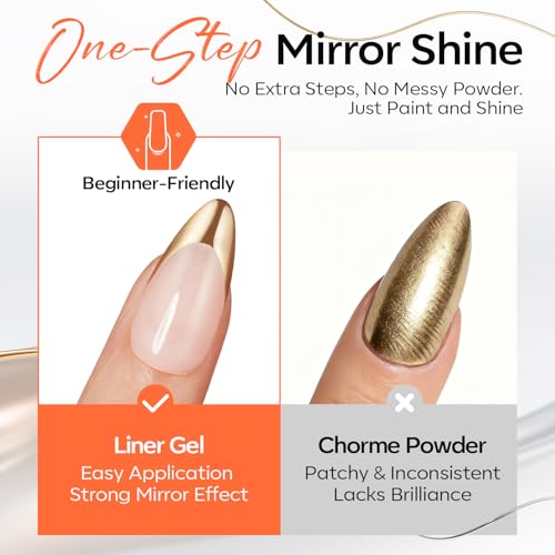 Image of Modelones Gold Silver Gel Nail Polish Set, 3D Chrome Metallic Liner Gel with Fine Brush for French Tip Professional Detail Nail Art Mirror Effect False Nails DIY Soak Off Manicure Gift for Women