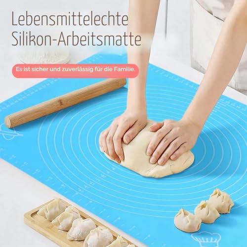 Foto von 50x40cm Rutschfeste Backunterlage Antihafte Backmatte Silikon Teigunterlage Ausrollmatte mit Messungen Fondant Teig Gebäck （Blau）