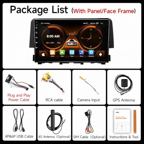 Radio coche 2 DIN para Honda Civic 10gen con Carplay inalámbrico y Bluetooth 7