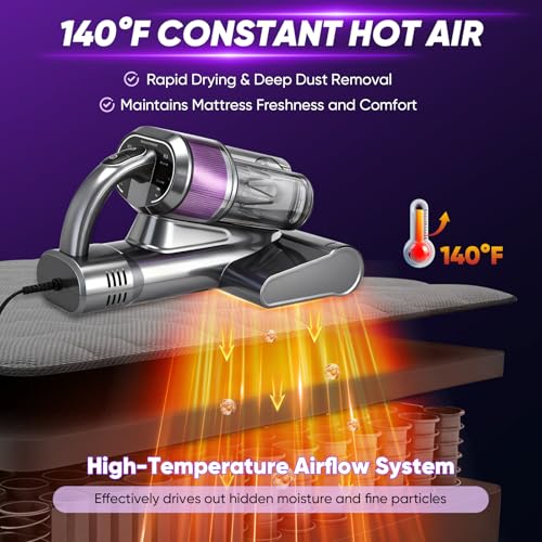 Saker Handheld Mattress Vacuum Cleaner w/ 16KPa Suction, UVC Light & 140°F Heated Air - image 5