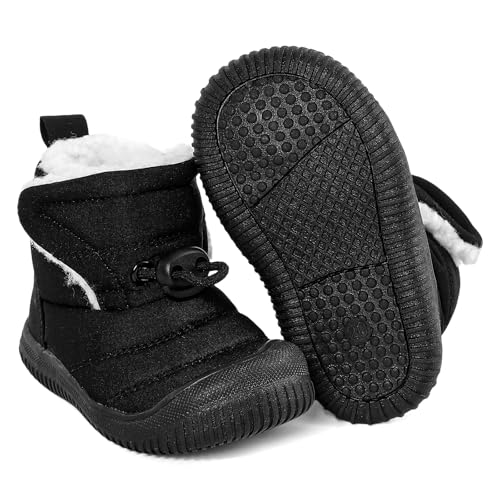 Toddler Snow Boots Double Strap Winter Warm Shoes Baby Faux Fur Lining Soft Fleece Booties with Non-Slip Sole3