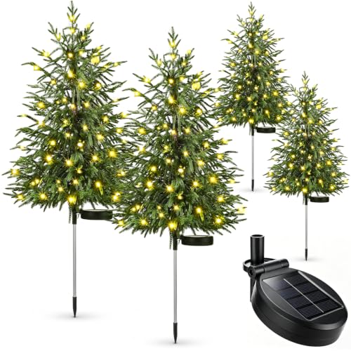 Woanger 4 Pack Outdoor Norfolk Pine Solar Christmas Tree Stake Lights 29 in