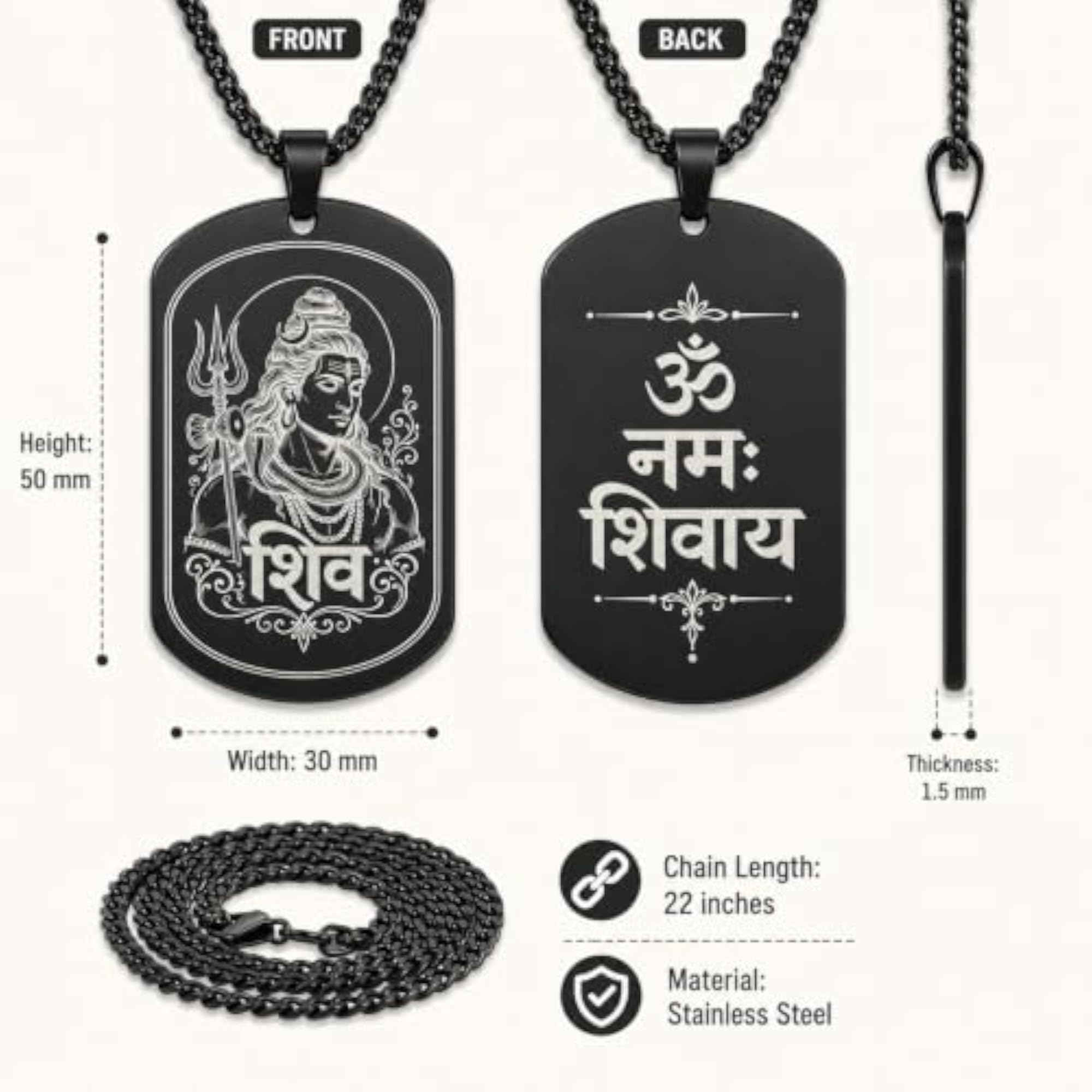 Lord Shiva Pendant Necklace with Om Namah Shivaya Engraved