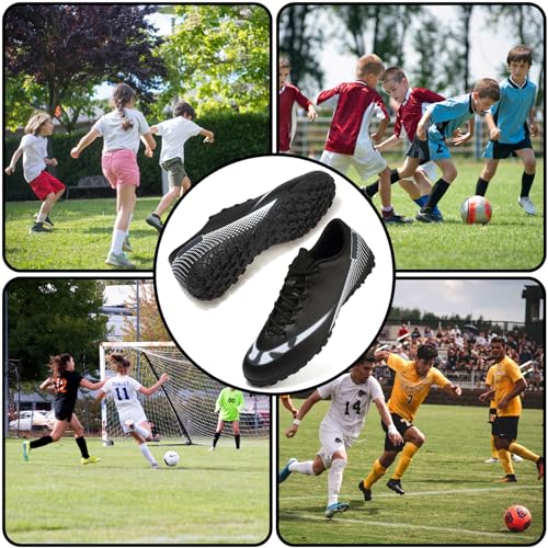 Topwolve Football Boots Men's Astro Turf Trainers Outdoor Football Shoes Professional Athletics Sneakers Teens Training Soccer Shoes,Black White,9 UK - Image 6