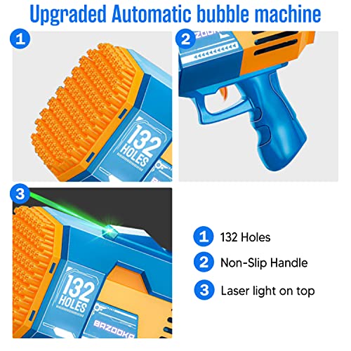 Ultimate Bazooka Bubble Gun Machine 132 Holes With Light, Bubble Solution, Bubble Machines For Kids, Summer Toy Outdoor Bubble Maker (Blue) #TOP3