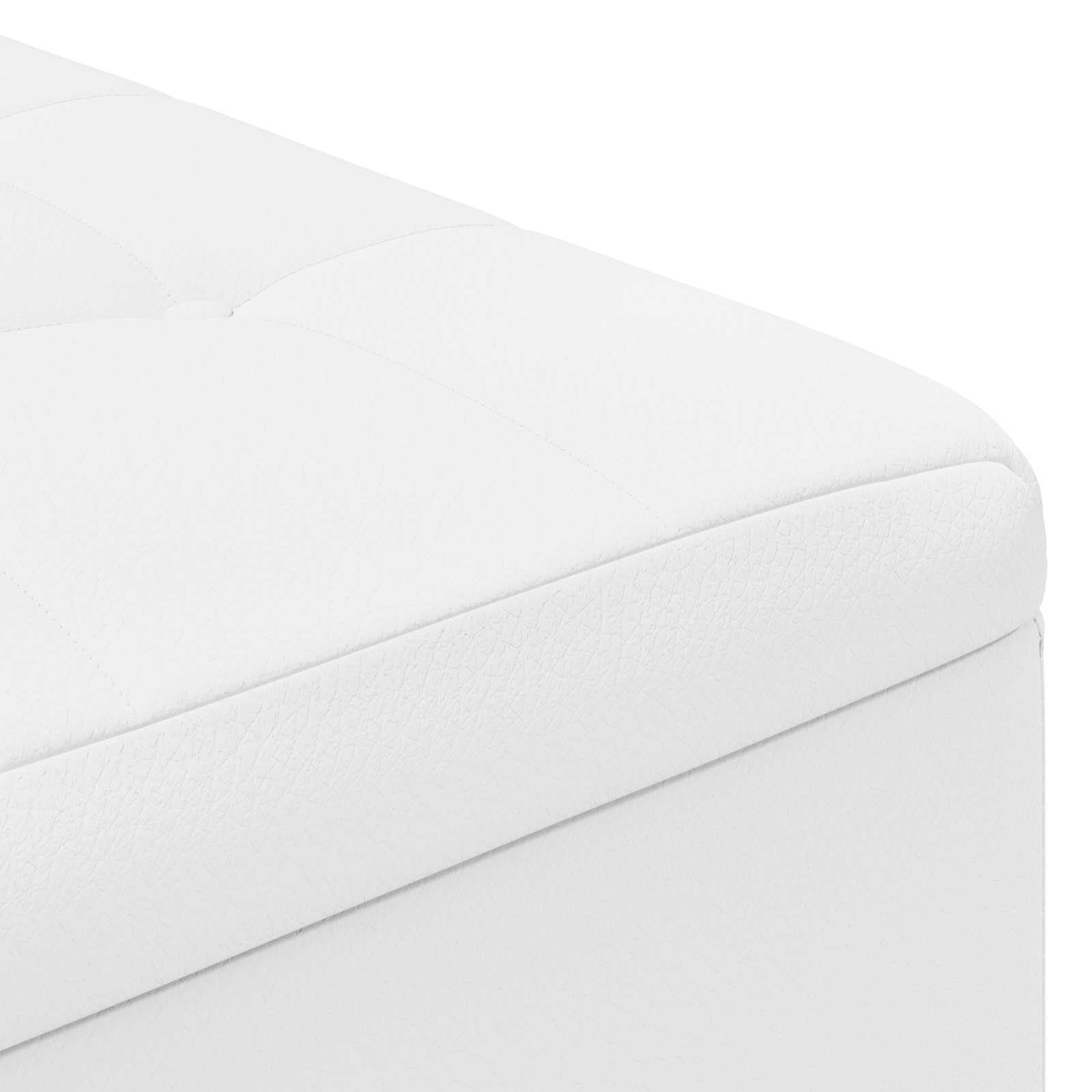 Sottomano bianco in ecopelle, 80 x 80 x 45 cm, con superficie imbottita e spazio nascosto, gambe in legno, versatile, per soggiorno, camera da letto, corridoio