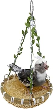 Natural Bamboo Weaving Nest Small Medium Large Bird Swing for Budgie Lovebird Cockatiel Green-cheeked Conure Quaker Bird Cage Swing Toy Perch Toy