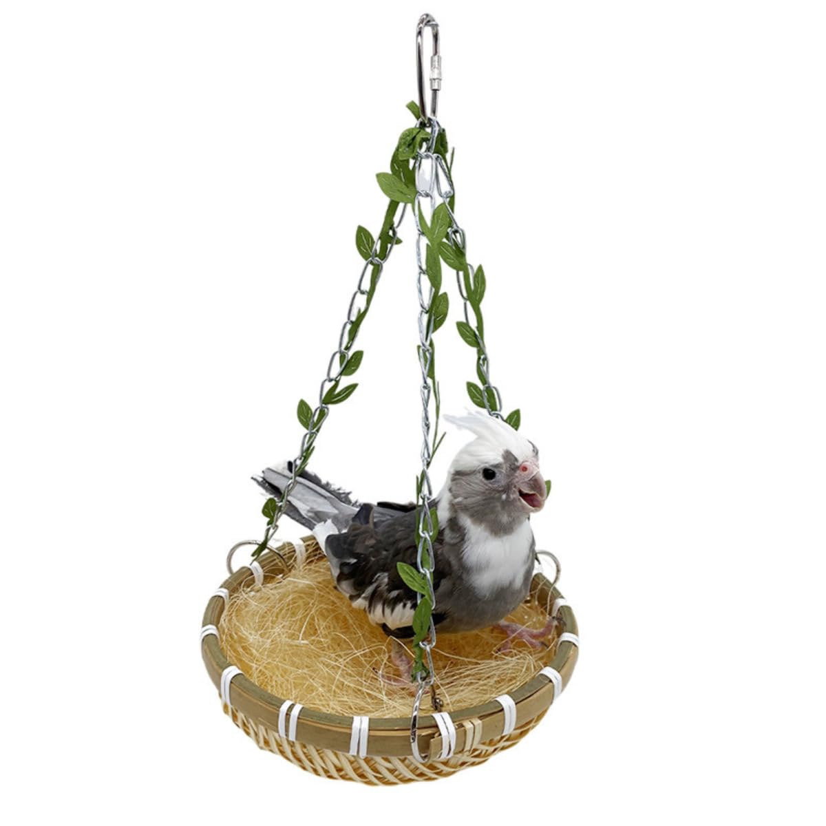 Natural Bamboo Weaving Nest Small Medium Large Bird Swing for Budgie Lovebird Cockatiel Green-cheeked Conure Quaker Bird Cage Swing Toy Perch Toy