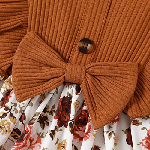 Patpat Baby Girl Dress Infant Girls Long Sleeve Baby Casual Dress Round Neck Floral Print A-Line Dress Ginger 3-6 Months #TOP24