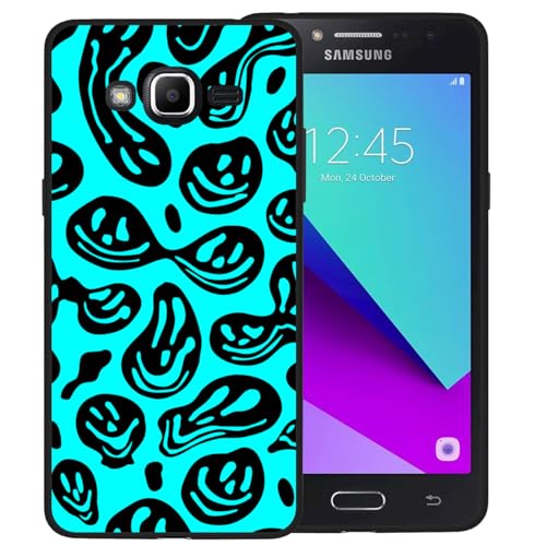 zaztify Case for Samsung Galaxy J2 Prime/J2 Ace G532G/Grand Prime Plus/Grand Prime 2016/SM-G532F/Go Prime G530A, Cyan Blue Black Trippy Dripping Smile Hippie Smiling Skull Ghost Face Soft Cute Cover