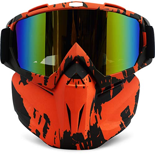 PP PICADOR Motorcycle Goggles Removable Face Mask, Detachable Motocross Windproof Waterproof Dustproof UV Protective Sports Goggles for Dirt Bike, Road Racing, Adult,Youth(Orange)