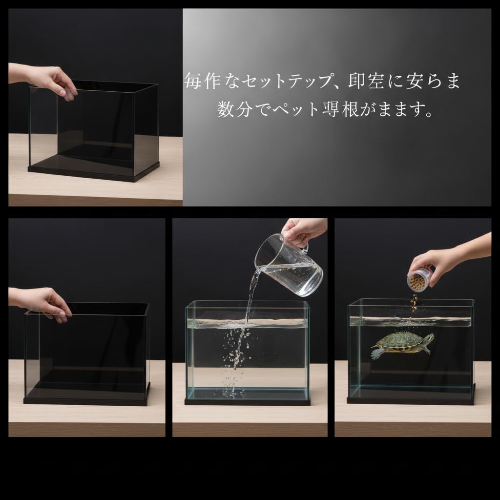 Tanque Escritorio Pequeño para Tortugas Acuáticas, Vidrio Fondo Negro, para Regalo, 30 * 18 * 20cm