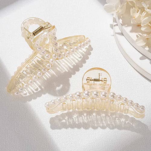Casdre Pearl Hair Claws Clip Transparent Banana Jaw Clip Hair Claw Barrette Strong Hold Hair Clip Hair Clamps Fashion Hair Accessories For Women And Girls(Pack Of 2) #TOP1