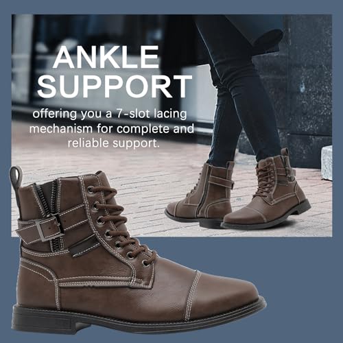 Image of AMAPO Men Oxford Boots, Buckle Dress Boot, Casual Men Boots Lace-Up Side Zipper