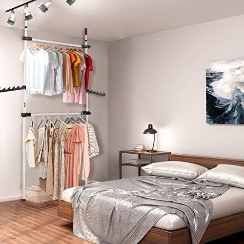 Telescopic Clothes Hanging Rail Heavy Duty, Telescopic Wardrobe Organiser Hanging Rail Clothes, Clothes Pole for Wardrobe, Adjustable Hanging Clothes Rack, Wardrobe Rails for Clothes, 2 Poles 2 Bars