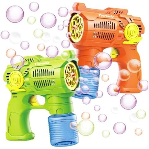 Haktoys Bubble Guns with Batteries and Refill Solutions Included - Set of 2 High Efficiency Bubbles Toys for Boys, Girls, Toddlers and Kids! for Indoor & Outdoor Play (2 Pack) Cover