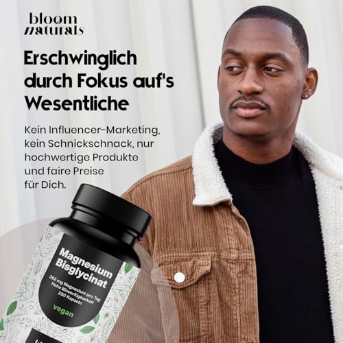 Magnesium Bisglycinat Hochdosiert - 250 Kapseln - 362 mg Magnesium Glycinat pro Tag - Vegan & Produziert in Deutschland - Laborgeprüft - Verpackung kann variieren