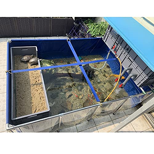 PVC-Plane mit Stahlrahmen für Fischteiche, Wassergärten und Teichfolien und Dichtungen, Sichtfenster und Ablassventil, Wassertank für gezüchtete Koi, Goldfische (Farbe: Blau-klar, Größe: 50 x 40 x 3 – Bild 4