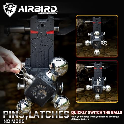 Airbird Adjustable Trailer Hitch Ball Mount with 2-Inch Receiverr, 5-Inch Drop, 2 and 2-5/16-Inch Balls, 18,000 LBS, Truck Hook Dual Balls Mount for Towing RVs and Motorcycles